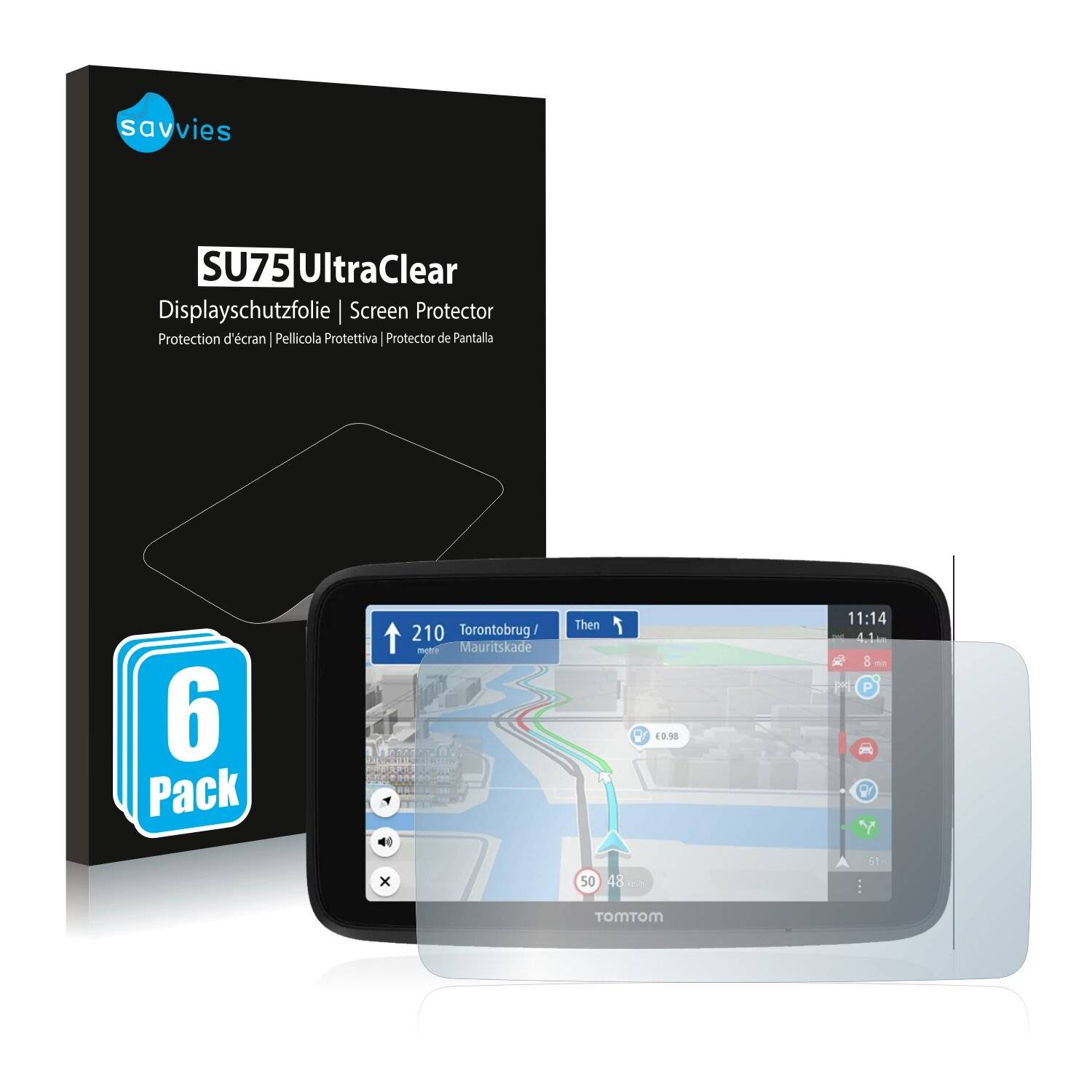 6x Savvies SU75 Displayschutzfolie für TomTom GO Discover