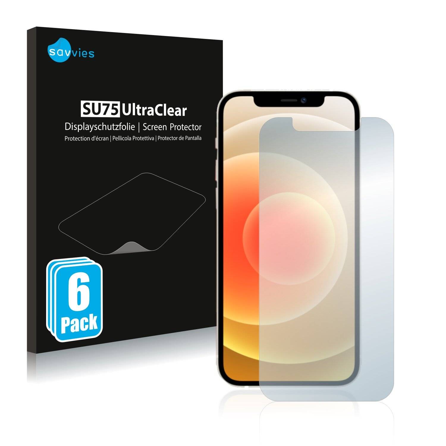 6x Savvies SU75 Displayschutzfolie für Apple iPhone 12