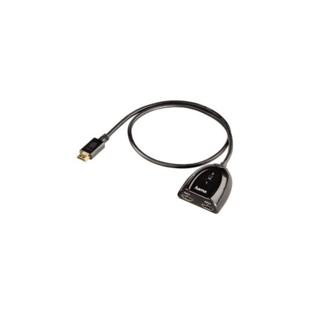 HDMI-Adapterkabel mit einem Stecker und zwei weiblichen Anschlüssen auf weißem Hintergrund.