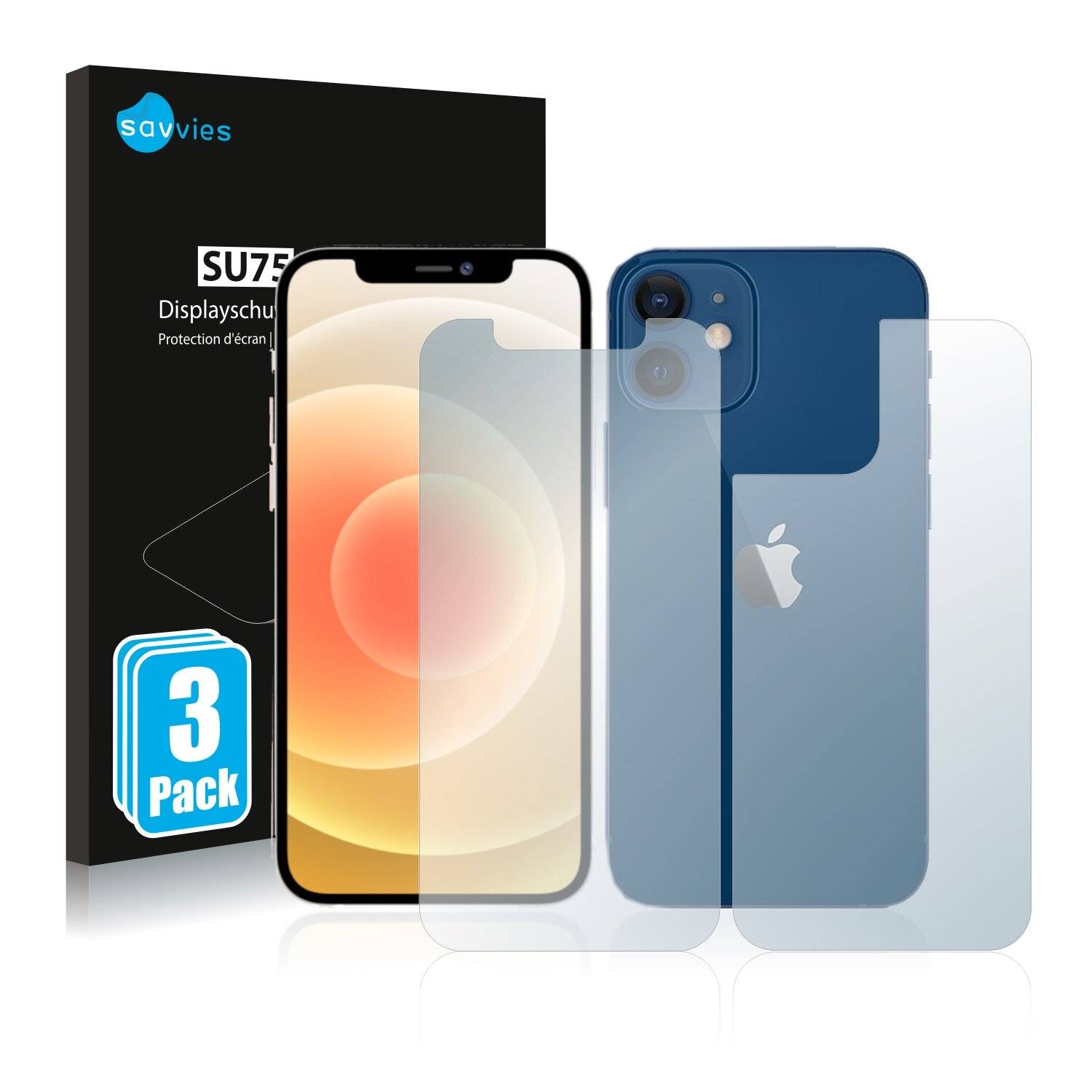6x Savvies SU75 Displayschutzfolie für Apple iPhone 12 (Vorder +