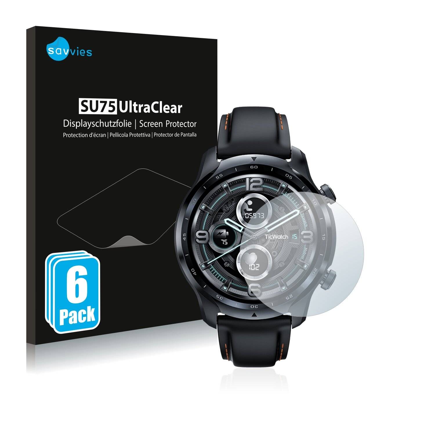 6x Savvies SU75 Displayschutzfolie für Mobvoi TicWatch Pro 3 Cellular