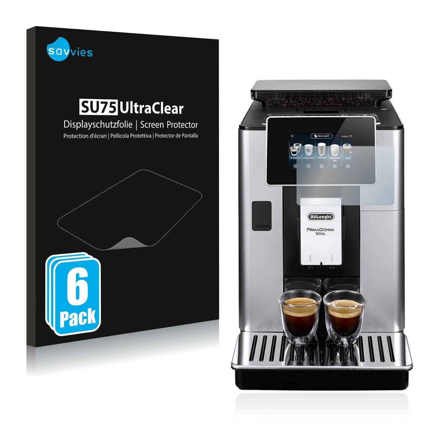 6x Savvies SU75 Displayschutzfolie für DeLonghi PrimaDonna Soul