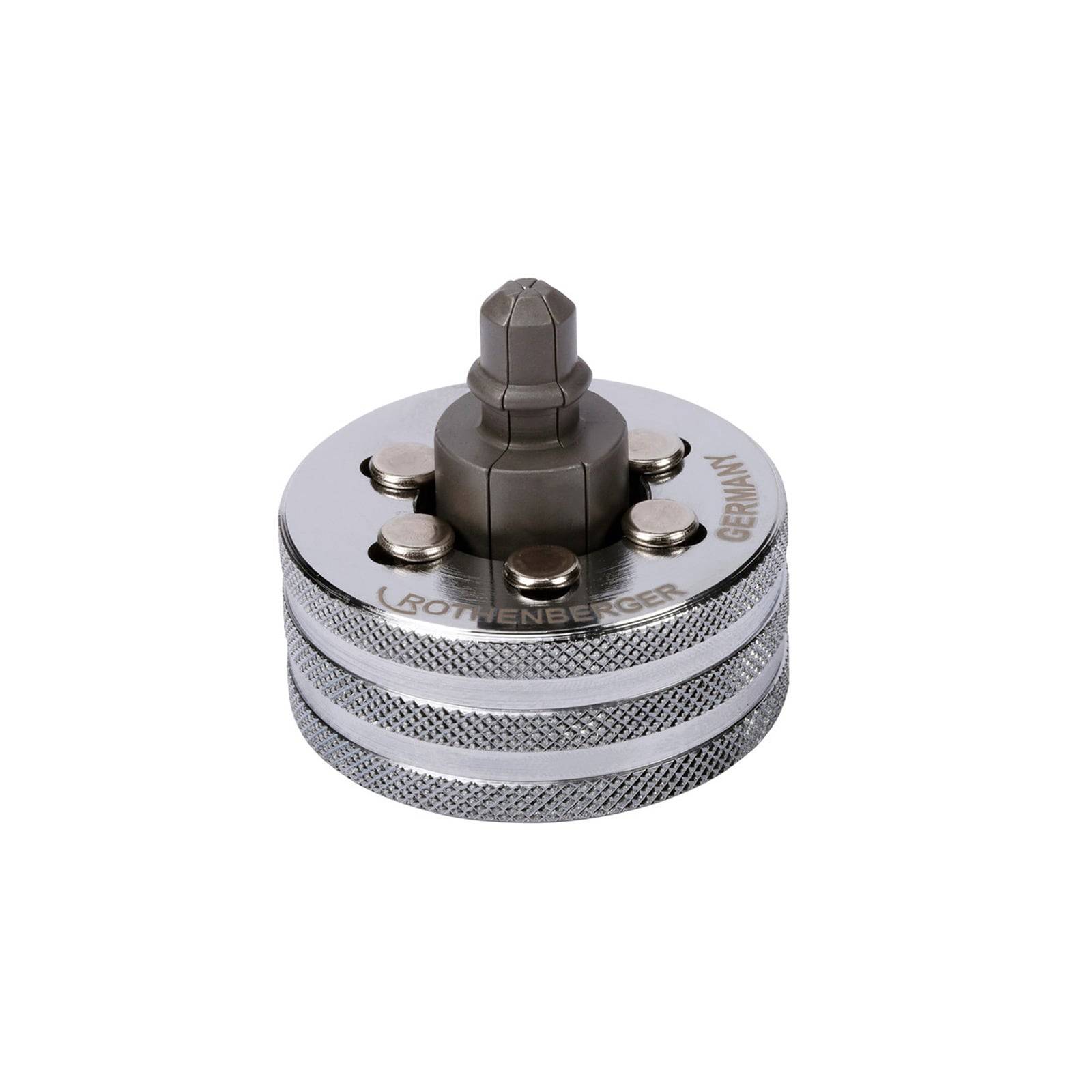 Eine Nahaufnahme eines Metallrohrabschneiders mit strukturiertem Griff und mehreren Schrauben. Entwickelt für Präzision bei Installateur- oder mechanischen Arbeiten.