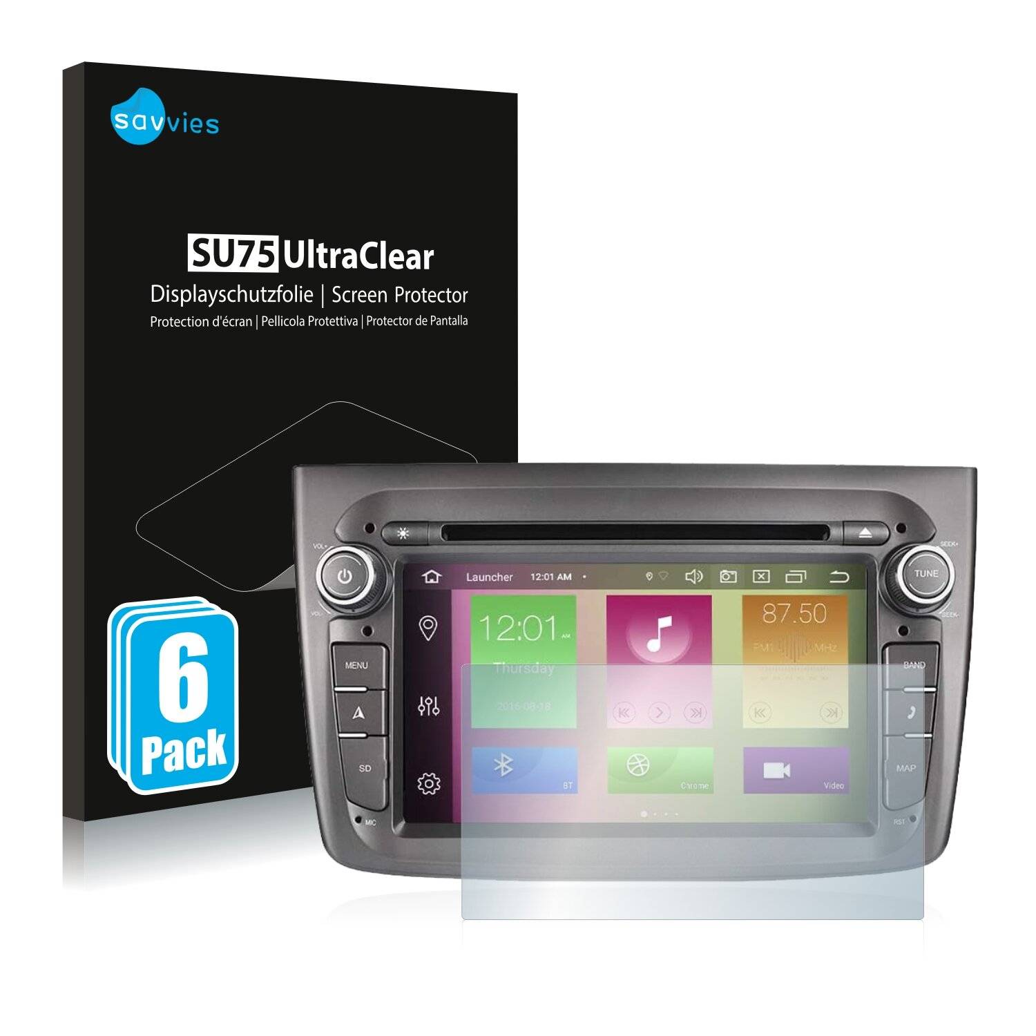6x Savvies SU75 Displayschutzfolie für Alfa Romeo Mito 2008-2012 Infotainment System