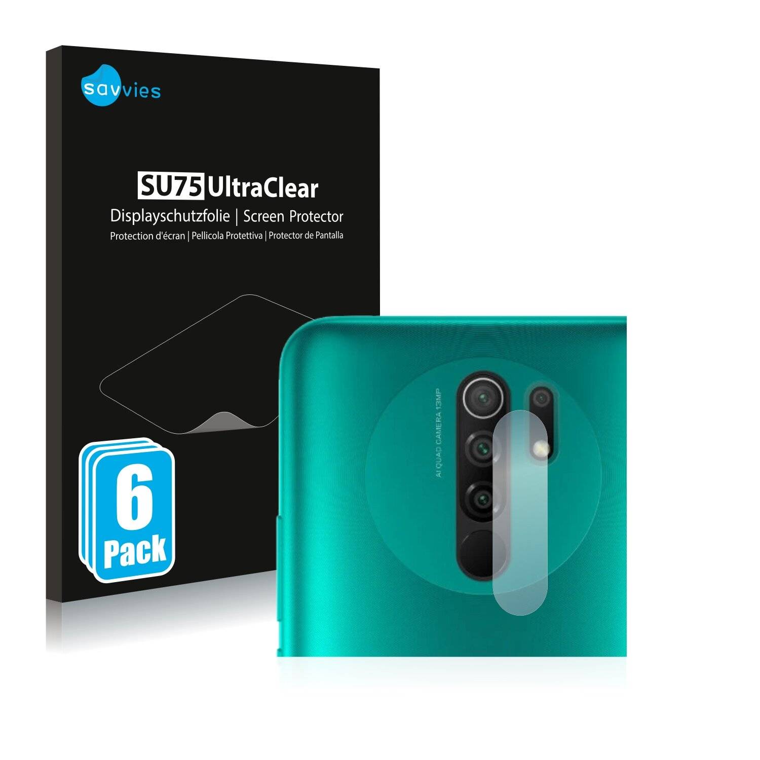 6x Savvies SU75 Displayschutzfolie für Xiaomi Redmi 9 (NUR