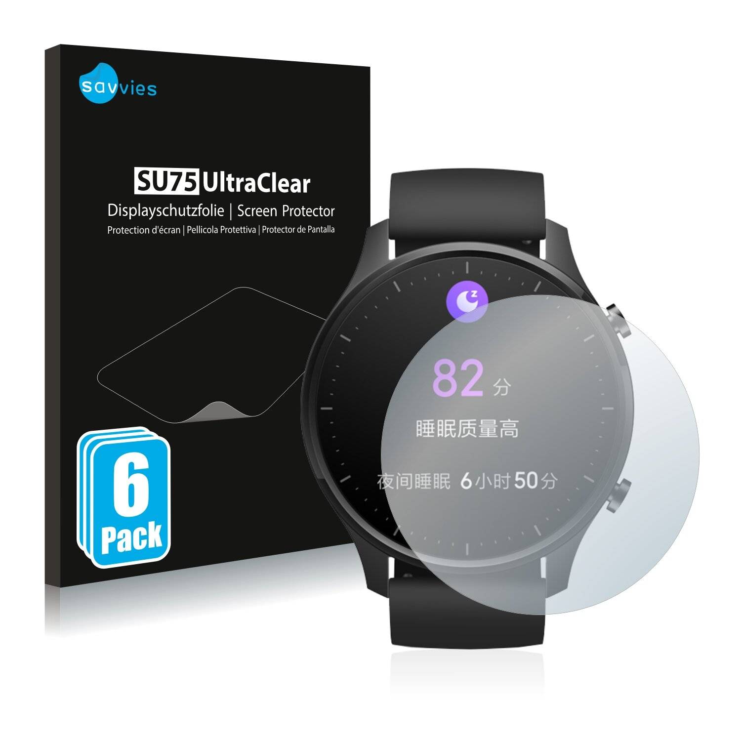 6x Savvies SU75 Displayschutzfolie für Xiaomi Mi Watch