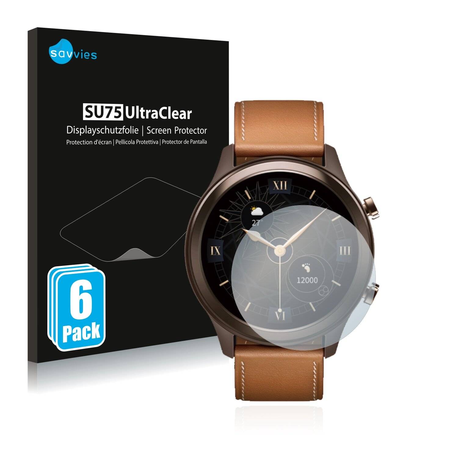 6x Savvies SU75 Displayschutzfolie für Vivo Watch (42