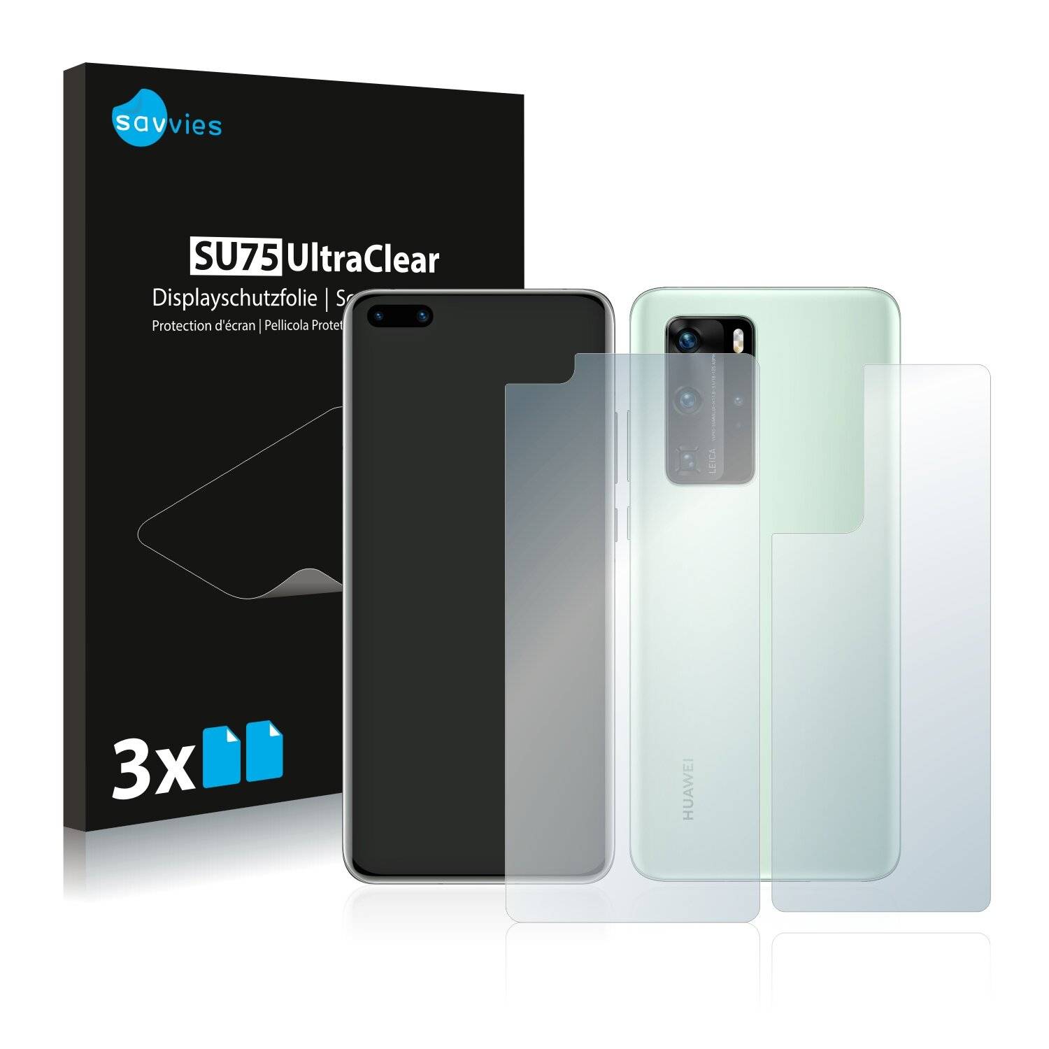 6x Savvies SU75 Displayschutzfolie für Huawei P40 (Vorder +