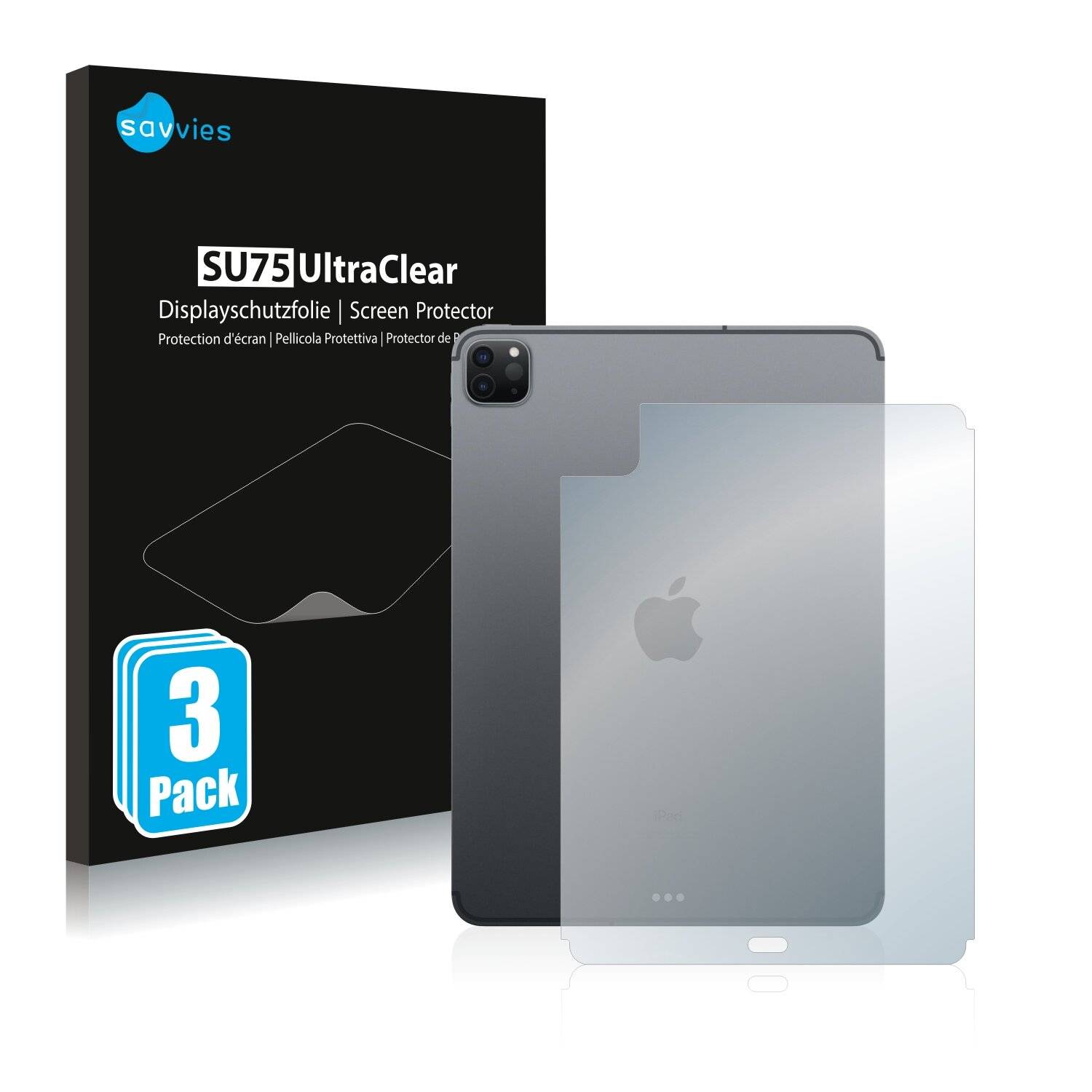 3x Savvies SU75 Displayschutzfolie für Apple iPad Pro 11 WiFi Cellular 2020 (Rückseite, 2.