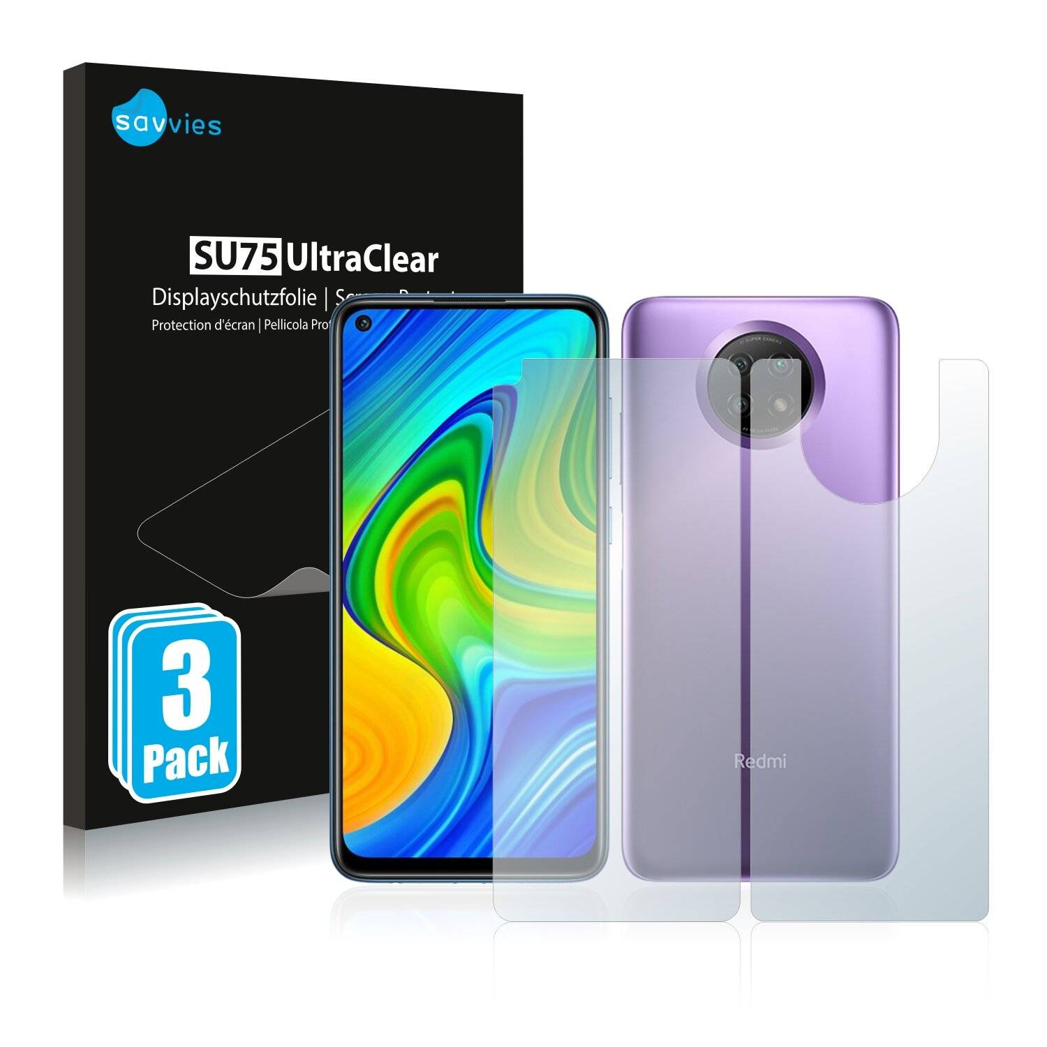6x Savvies SU75 Displayschutzfolie für Xiaomi Redmi Note 9 5G (Vorder +