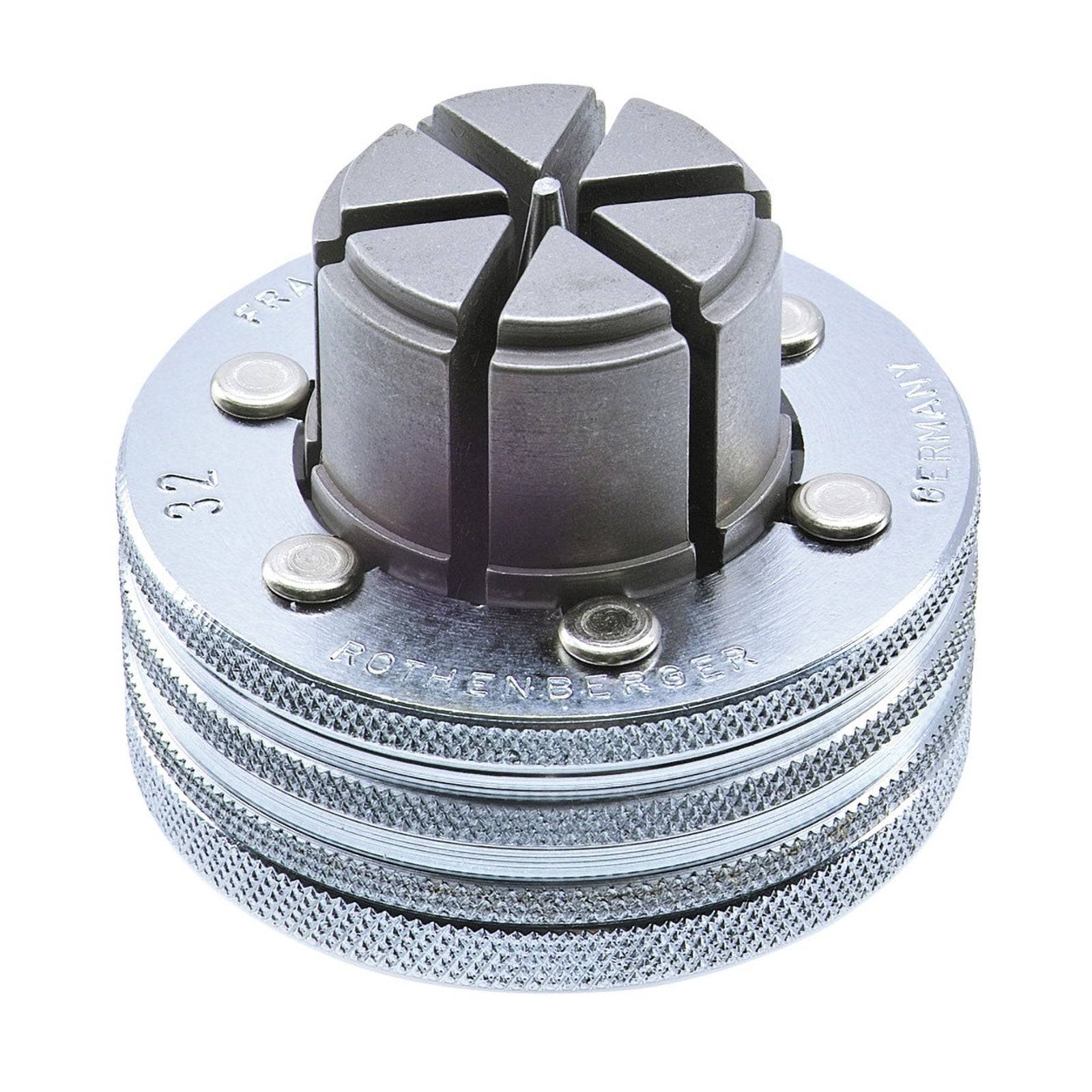 Rohrkopf mit gerippter Metallausführung, der einen zentralen runden Griff und ein nummeriertes Metallgehäuse aufweist, verwendet zum Gewindeaufbau von Rohren.