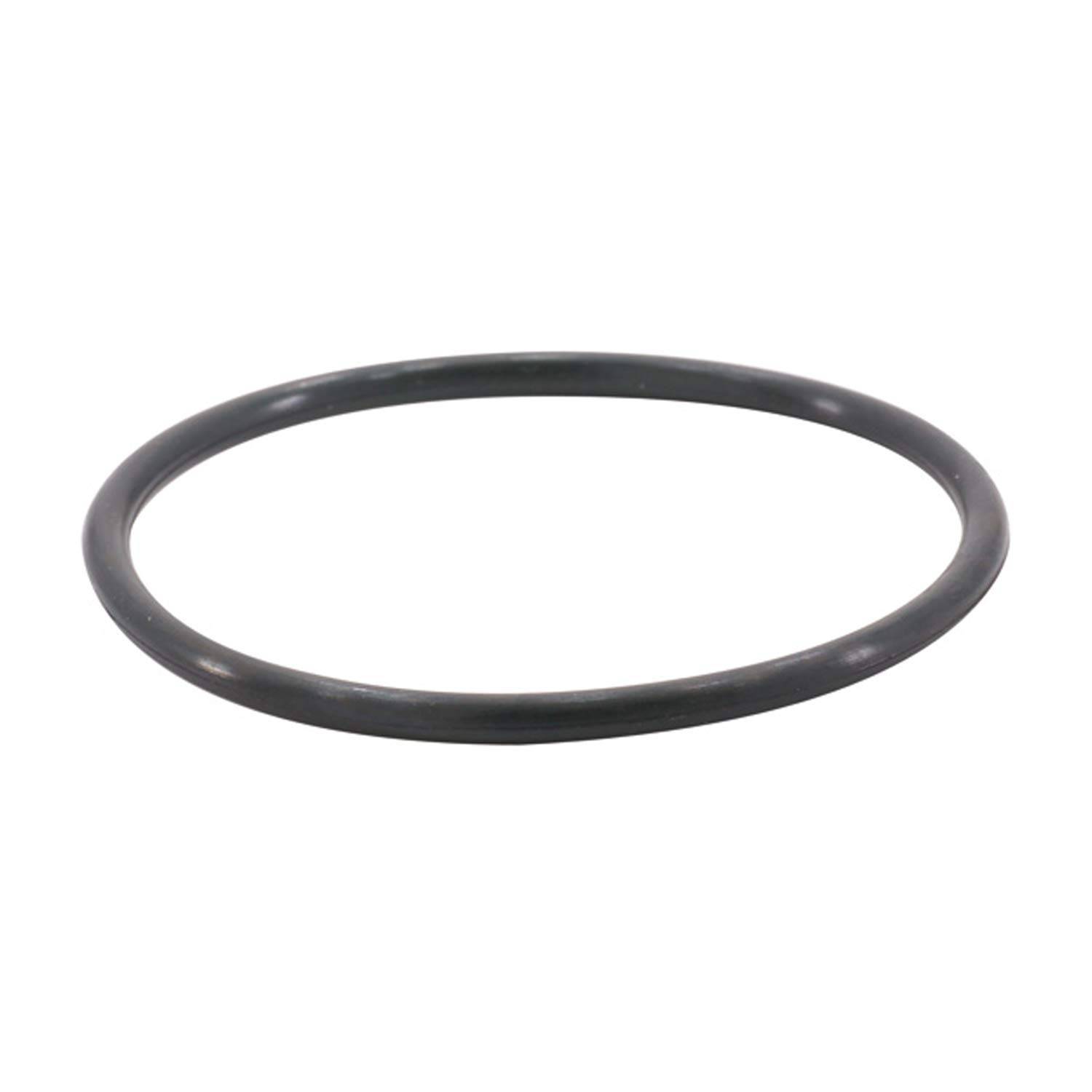 Ein schwarzer Gummi-O-Ring auf weißem Hintergrund, typischerweise zum Abdichten in mechanischen Anwendungen verwendet.