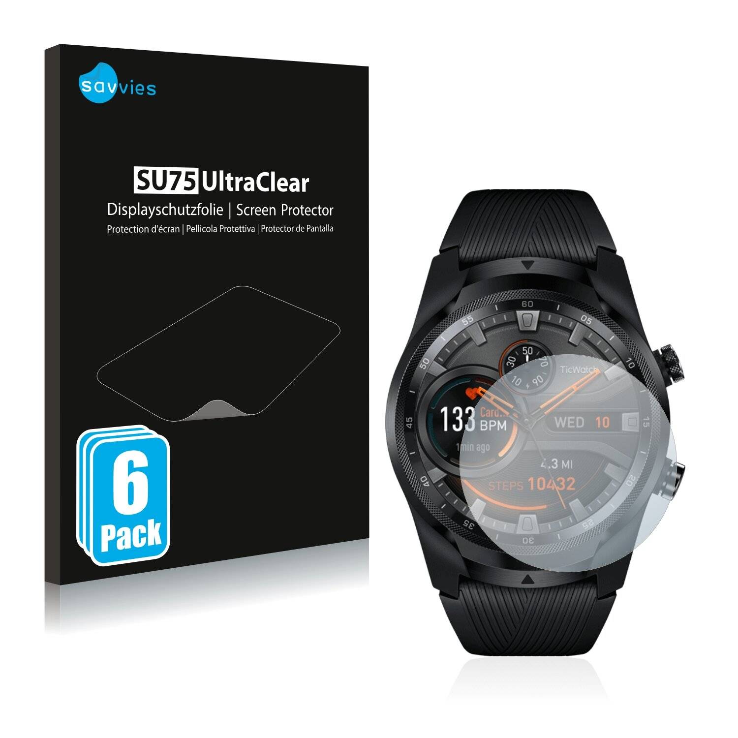 6x Savvies SU75 Displayschutzfolie für Mobvoi TicWatch Pro