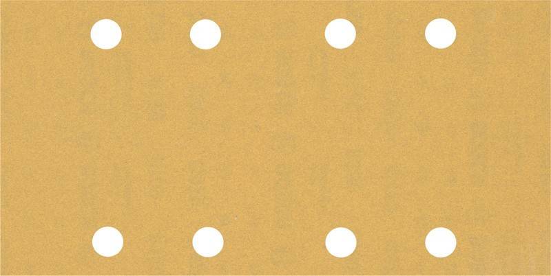 Eine braune Oberfläche mit vier gleichmäßig angeordneten weißen Löchern in einem Gittermuster, die einem gelochten Pappstück ähnelt.