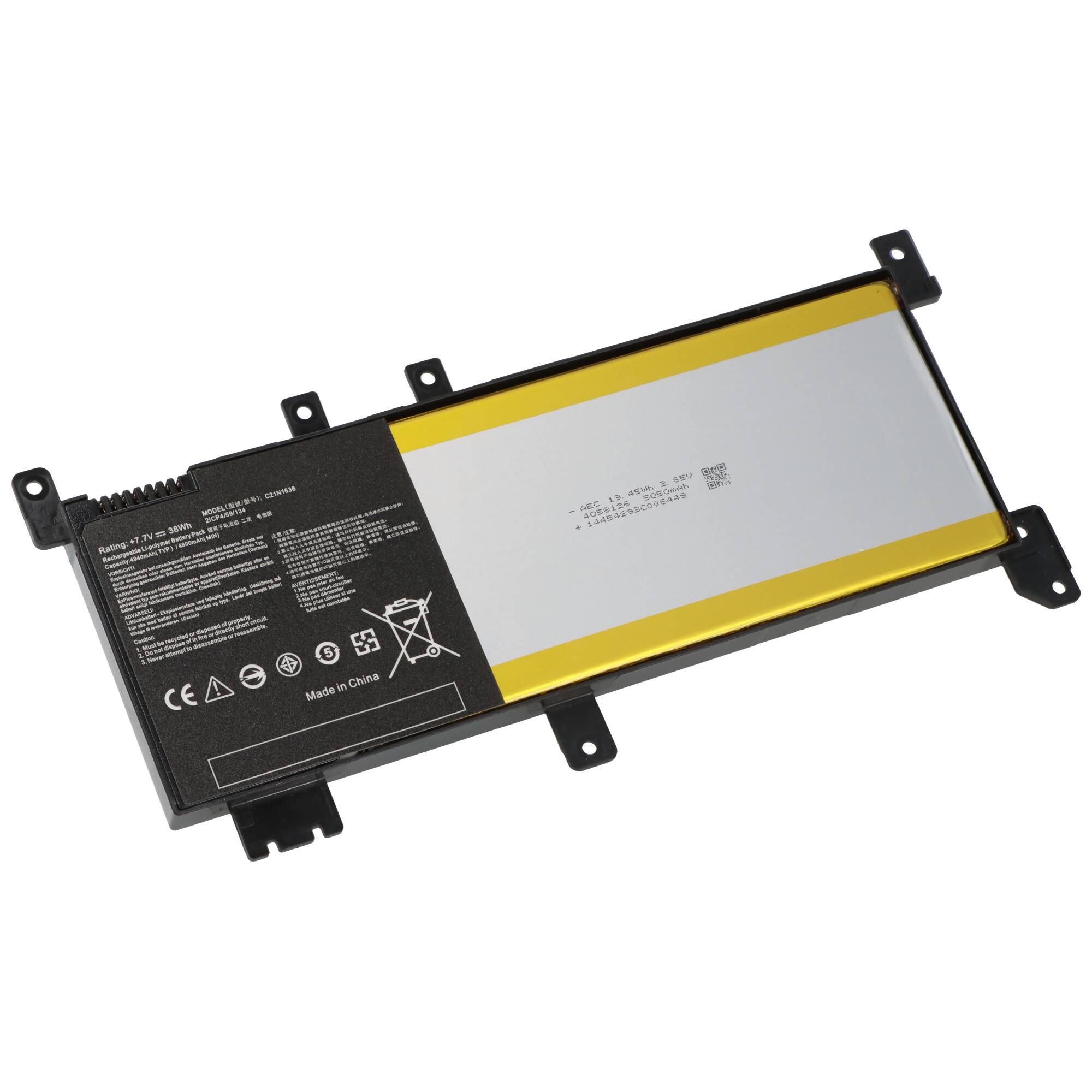 Akku passend für ASUS F442UR, Li-Polymer, 7,6V, 5000mAh, 38Wh, schwarz