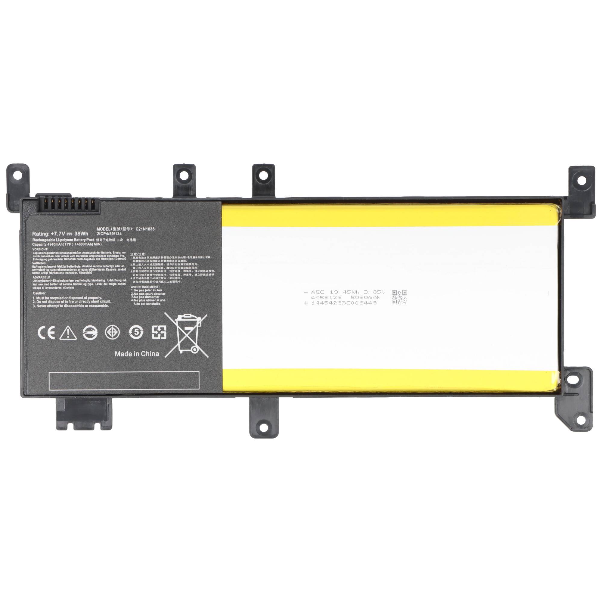 Akku passend für ASUS F442UR, Li-Polymer, 7,6V, 5000mAh, 38Wh, schwarz