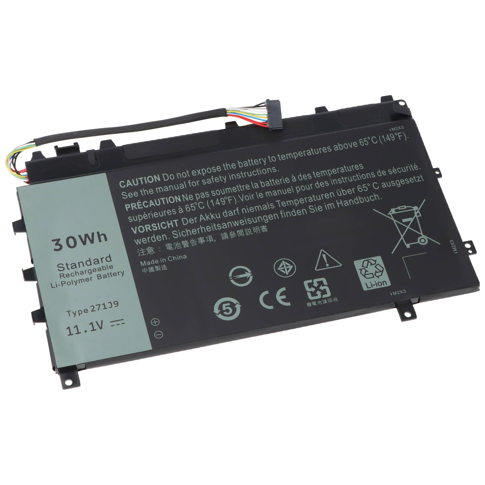 Akku passend für Dell Latitude 7350, Li-Polymer, 11,1V, 2700mAh, 30Wh, schwarz