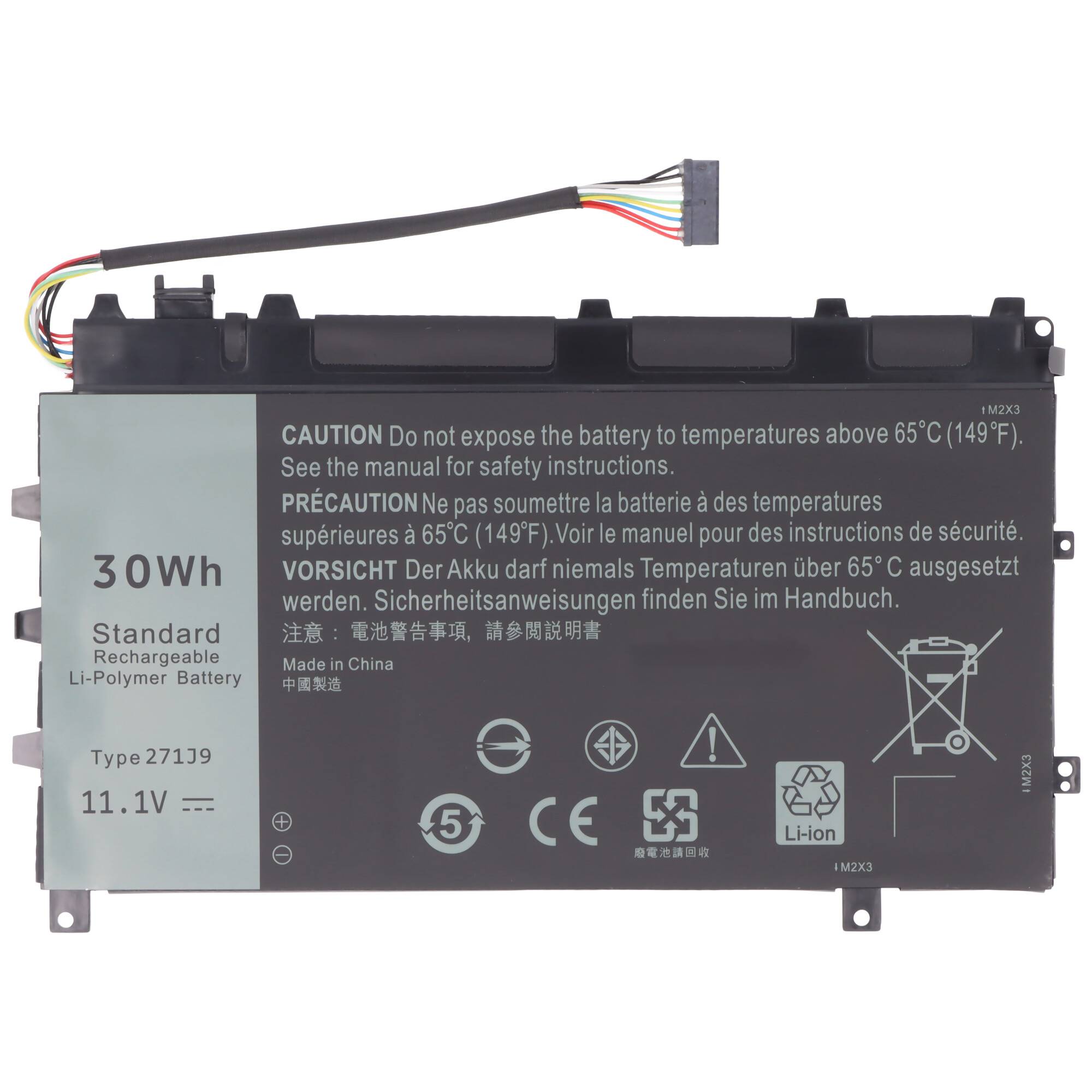 Akku passend für Dell Latitude 7350, Li-Polymer, 11,1V, 2700mAh, 30Wh, schwarz