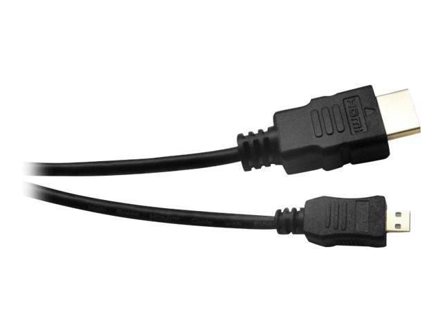 Zwei schwarze Kabel: ein HDMI und ein Mini-HDMI. Das HDMI-Kabel ist größer, mit einem rechteckigen Anschluss, während der Mini-HDMI kleiner ist.
