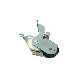 Ein mechanisches Bauteil mit ineinandergreifenden Zahnrädern und Metallhalterungen, verwendet für technische oder industrielle Anwendungen.