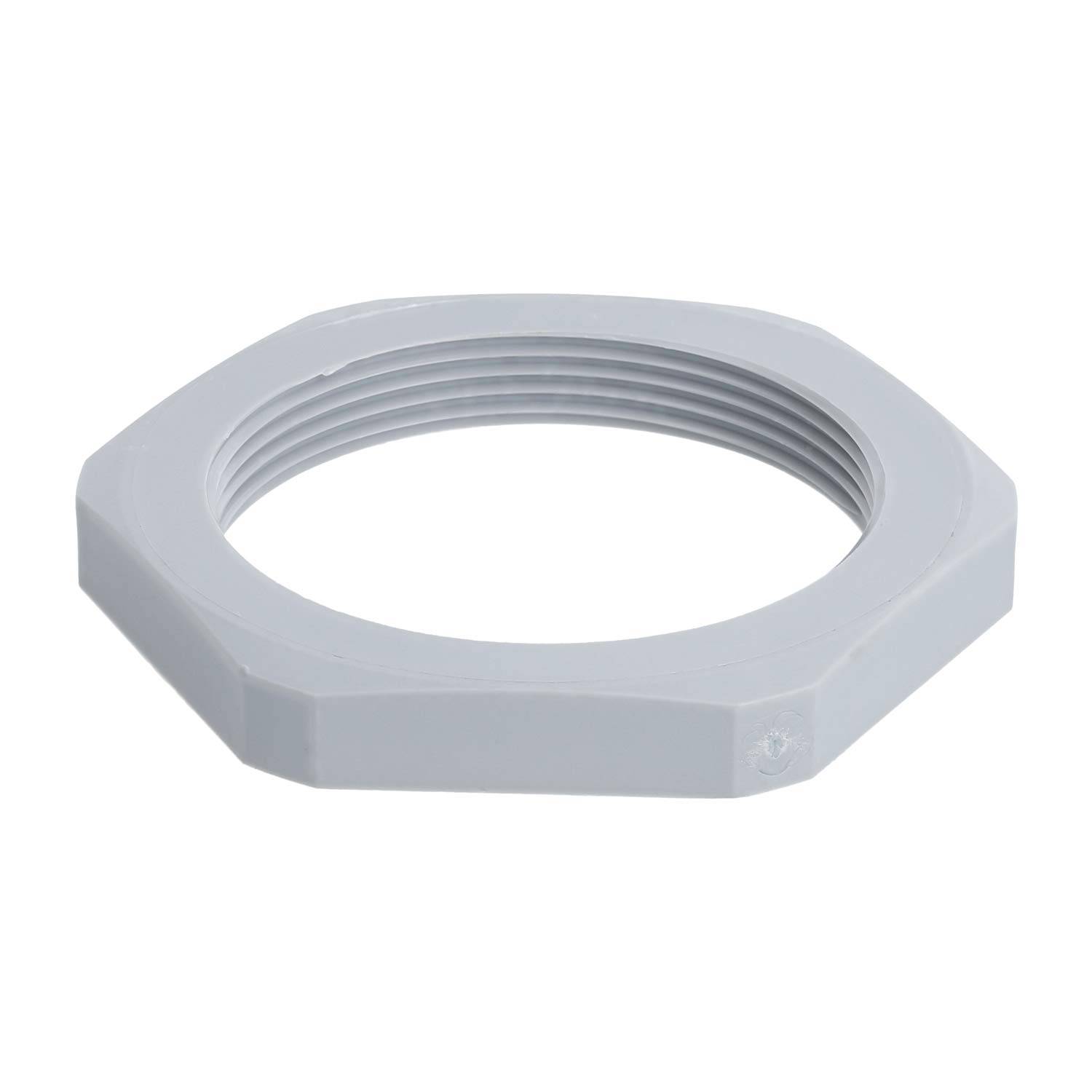 Eine sechseckige Kunststoffsicherungsmutter mit einer inneren Gewindebohrung, typischerweise verwendet zum Sichern von Rohrverschraubungen in elektrischen Installationen.