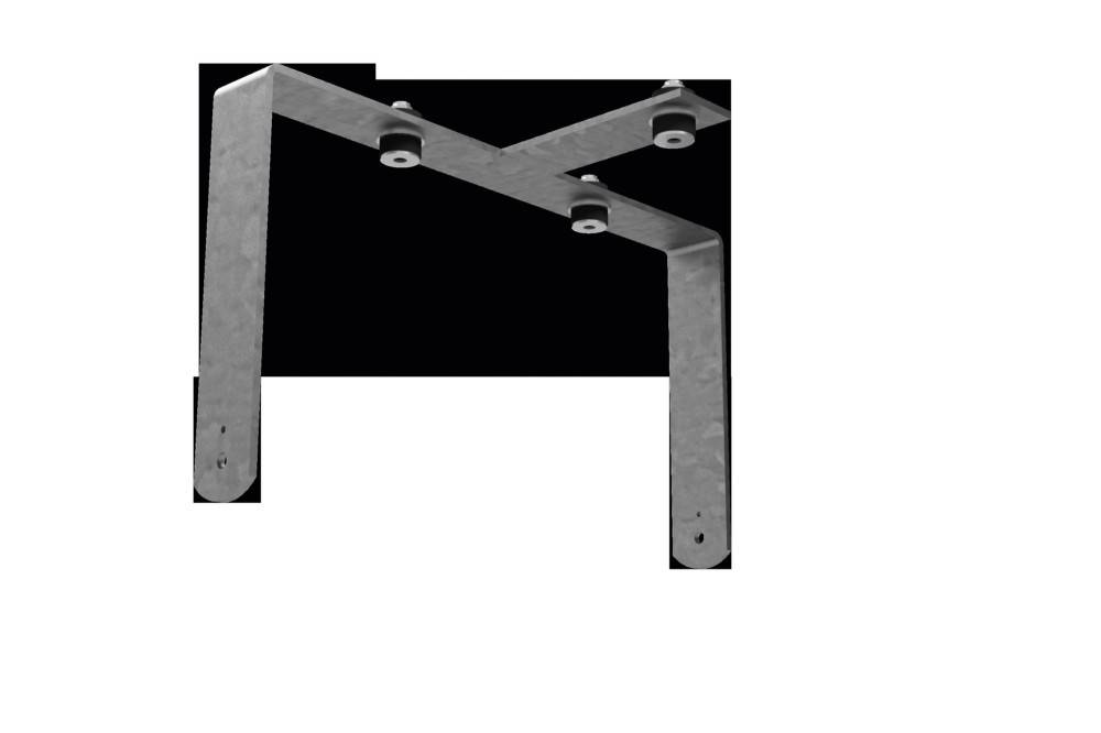 Eine Metallhalterung in L-Form mit drei gleichmäßig verteilten Befestigungslöchern oben und jeweils einem Loch an jeder Vertikalen für eine sichere Montage.