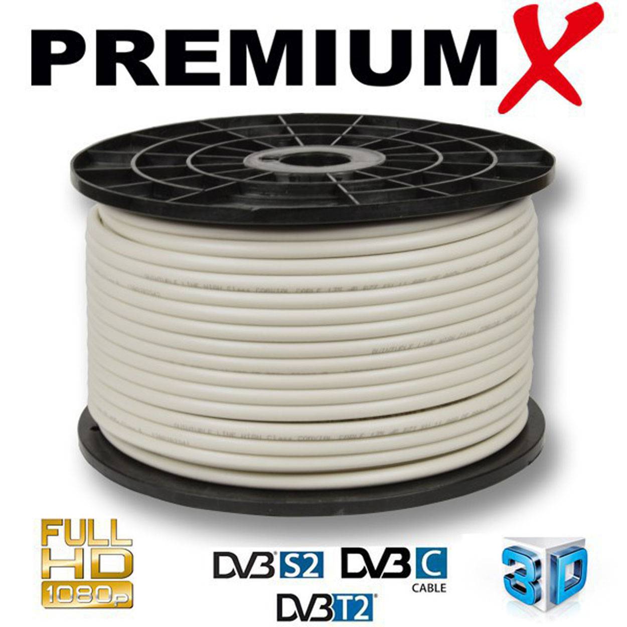 PremiumX PROFI PRO 100m 135dB Sat Koaxial Kabel 5-fach geschirmt Reines Kupfer CU Koax Antennenkabel für DVB-S / S2 DVB-C und DVB-T BK 10x F-Stecker