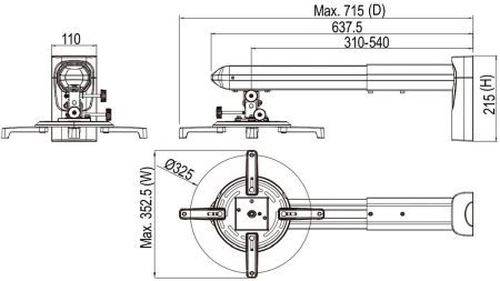Aavara Wandhalterung PB053 für Video-Projektoren, 310 bis 540 mm, bis 15 kg, silber / schwarz