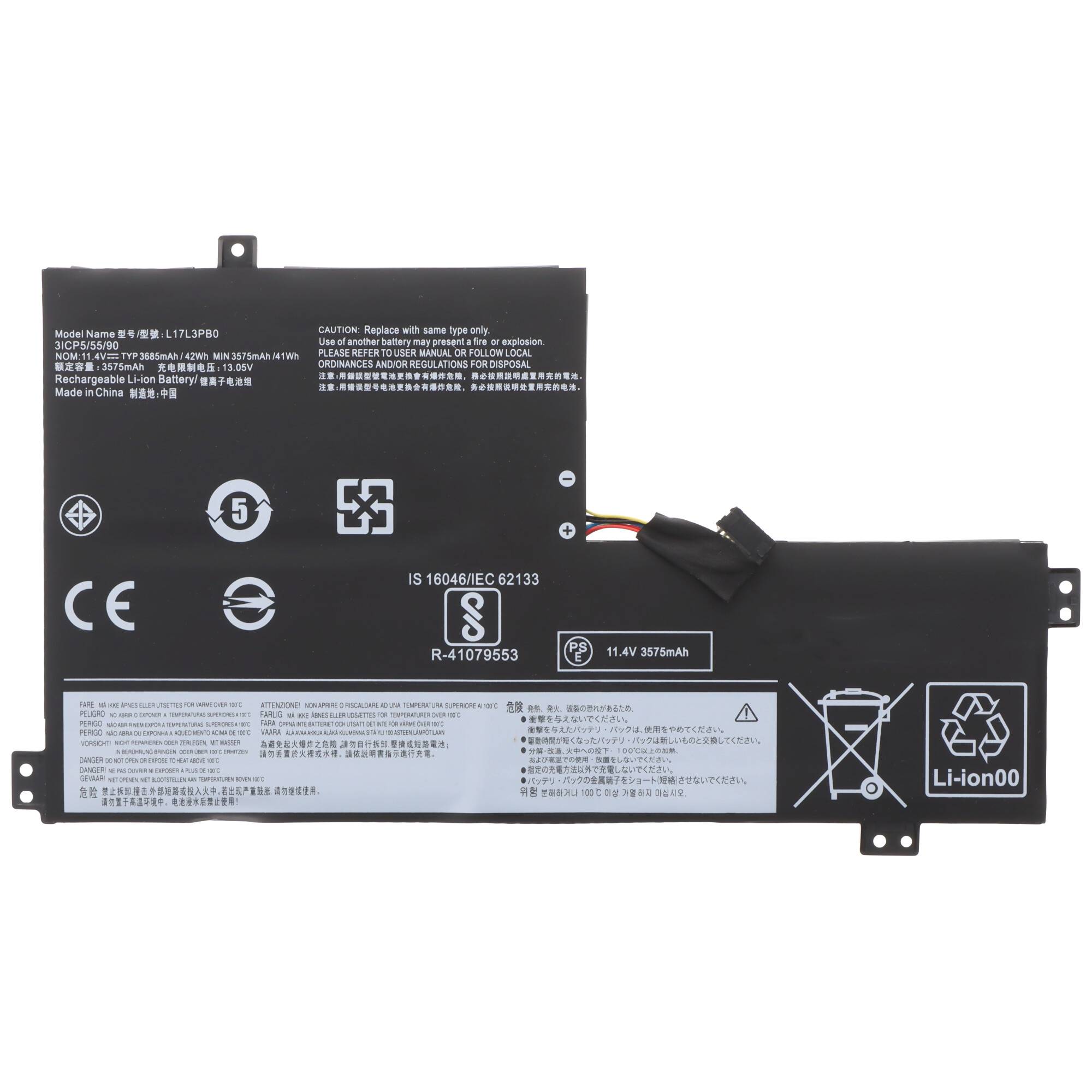 Akku passend für Lenovo 300e Chromebook, Li-Polymer, 11,4V, 3575mAh, 41Wh