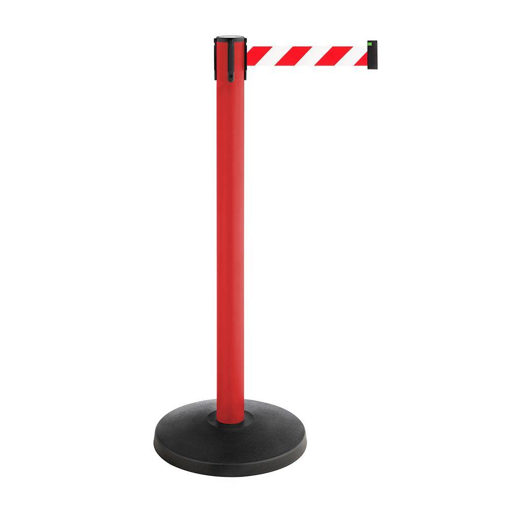 Absperrpfosten ALA - Metall - Höhe 1000 mm - Gurtauszugslänge 4000 mm - Farbe rot - Gurtfarbe rot/weiß gestreift - 10,5 kg