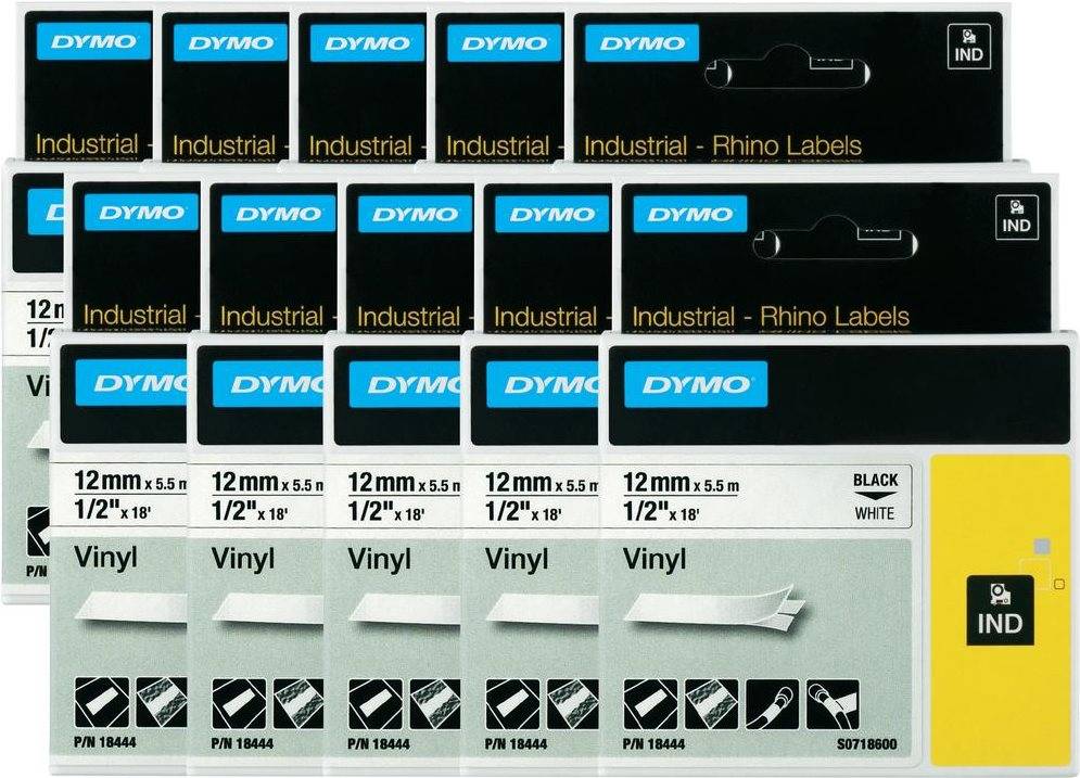 DYMO Schriftband 10er Set 18444 (10x) Bandfarbe: Weiß Schriftfarbe:Schwarz 12 mm 5.5 m (S0718600 (10x))
