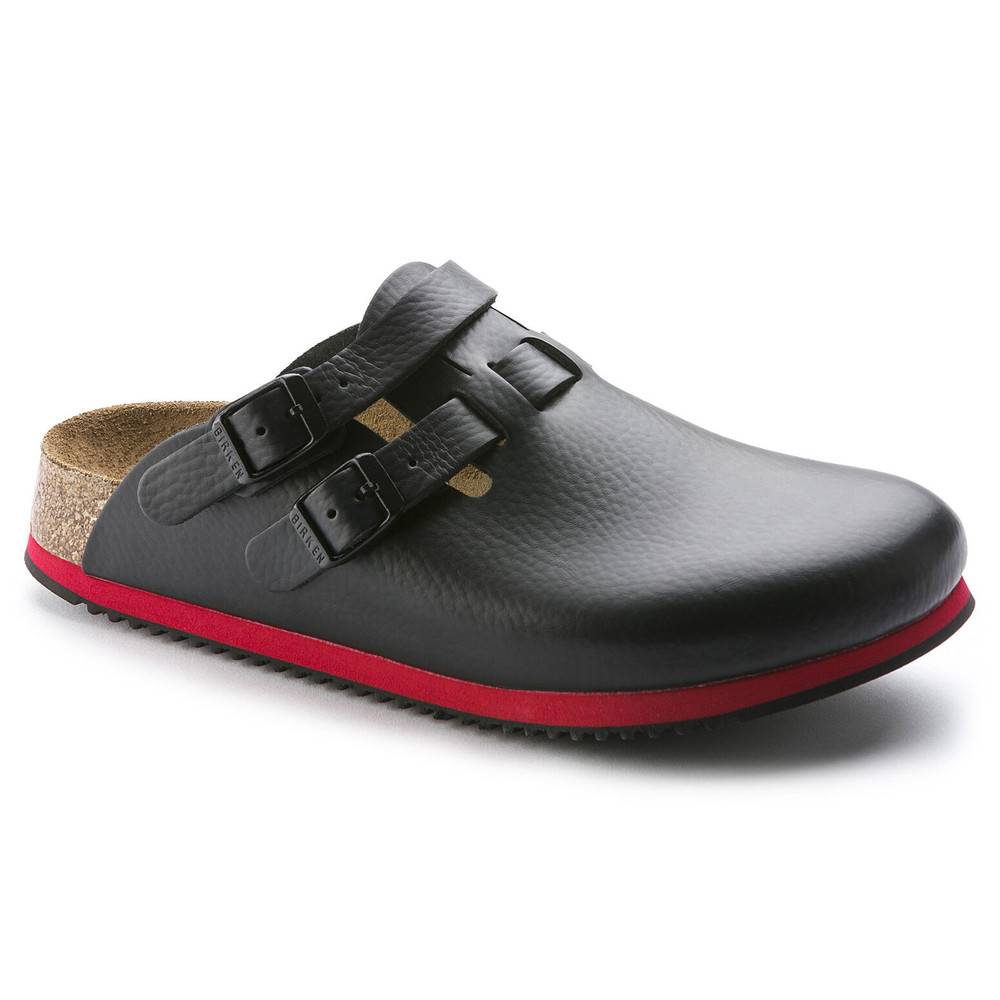 Birkenstock Clog Kay Superlauf, WB, Naturleder, schwarz/rot, schmal, Größe 42