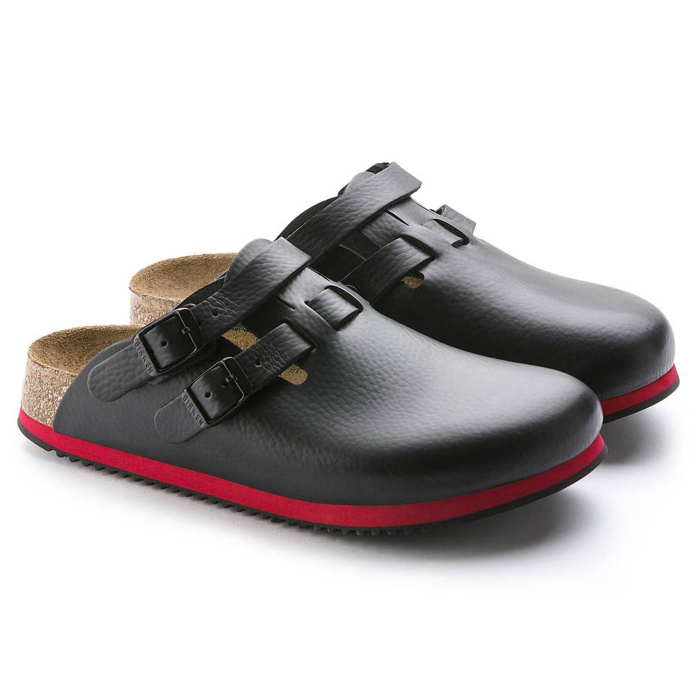Birkenstock Clog Kay Superlauf, WB, Naturleder, schwarz/rot, schmal, Größe 42