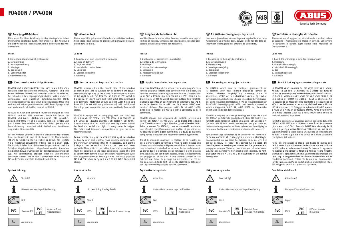 ABUS Fenstergriff-Zusatzsicherung FO400N S silber gleichschl. AL0125
