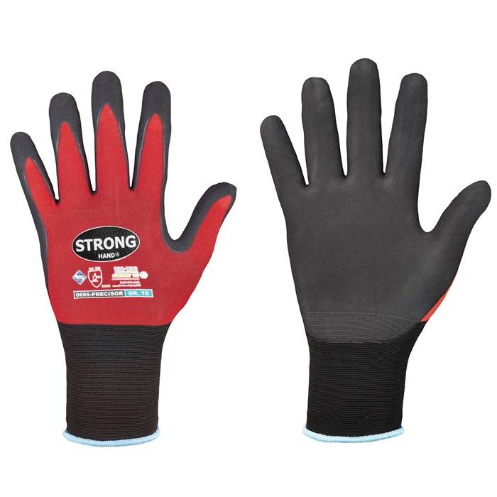 Handschuhe PRECISOR Gr.8 rot/schwarz EN 420,EN 388 PSA II STRONGHAND
