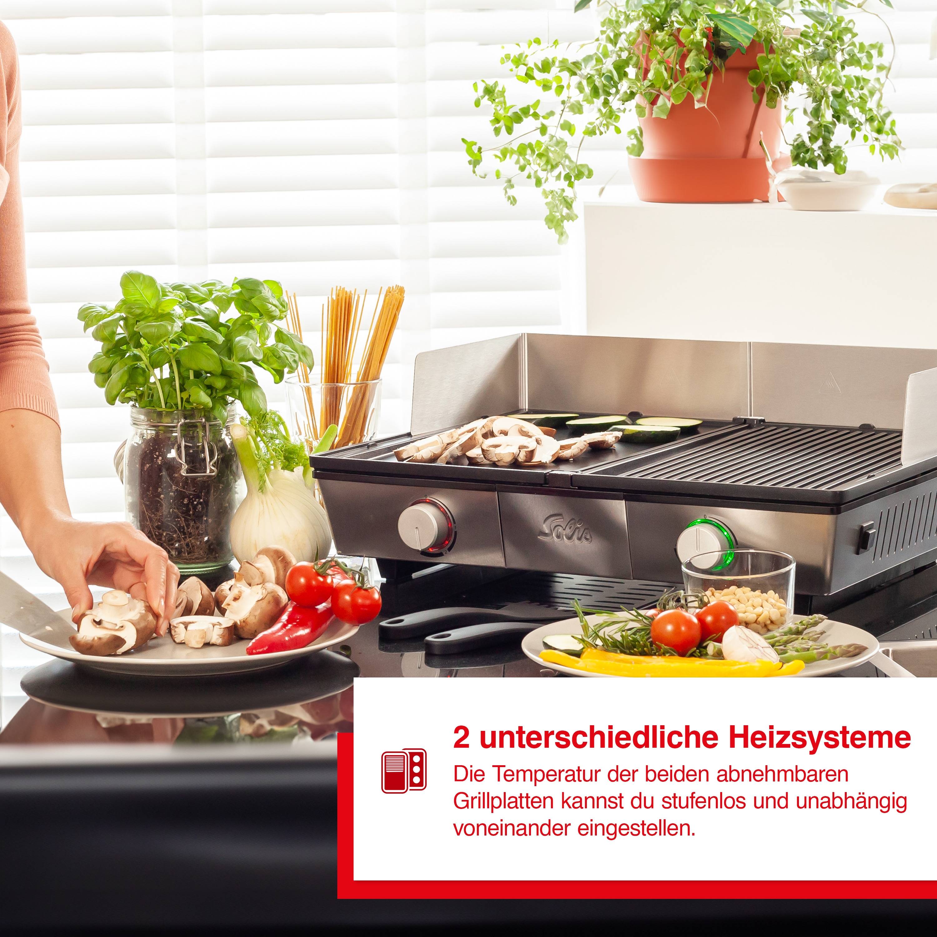 Solis Tischgrill, 2 Heizsystemen, 2200 W, spülmaschienenfeste Grillplatte
