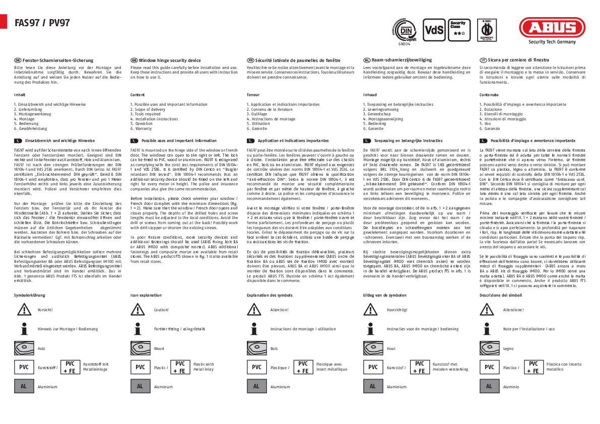 ABUS Fenster-Scharnierseiten-Sicherung FAS97W weiß
