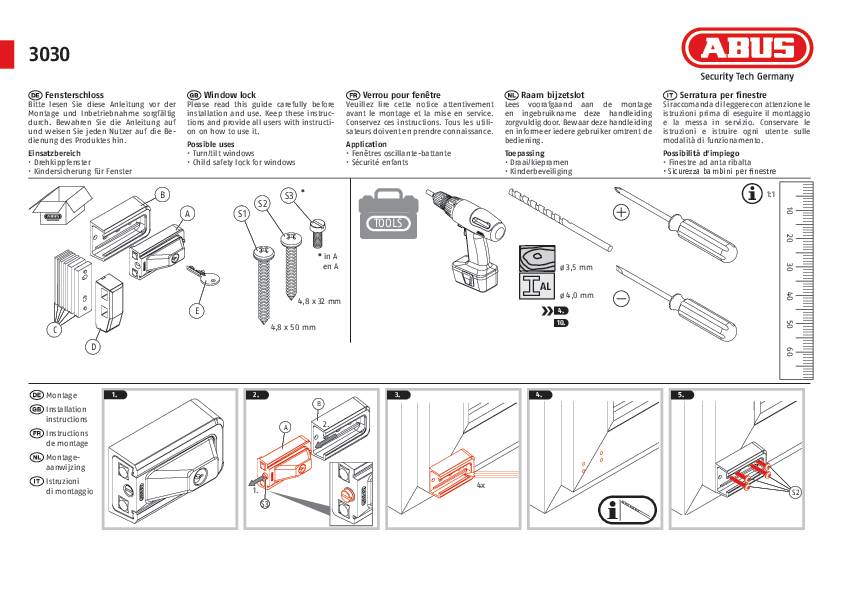 ABUS Universal-Zusatzschloss 3030B braun gleichschl. AL0125