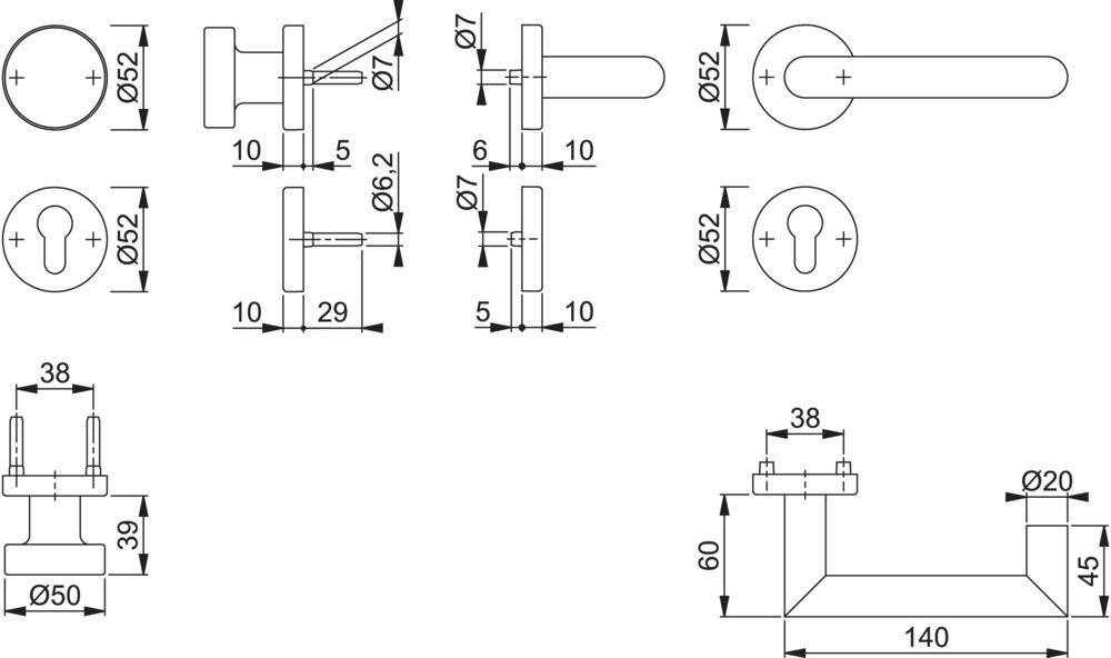 Hoppe Wechselgarnitur Rotterdam FS-E58/42H/42HS/1401, PZ, 9, F69, TS 40-65