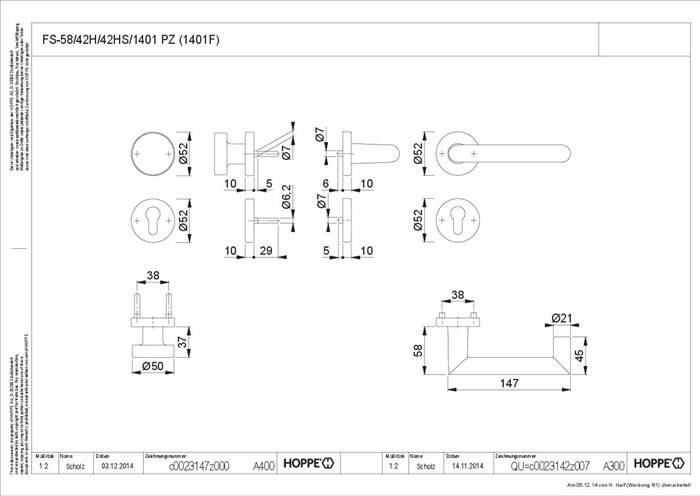 FS-Garnitur Rotterdam FS-E58/42H/42HS/1401 VA F69 K/D TS 40-65mm PZ DIN L/R HOPP