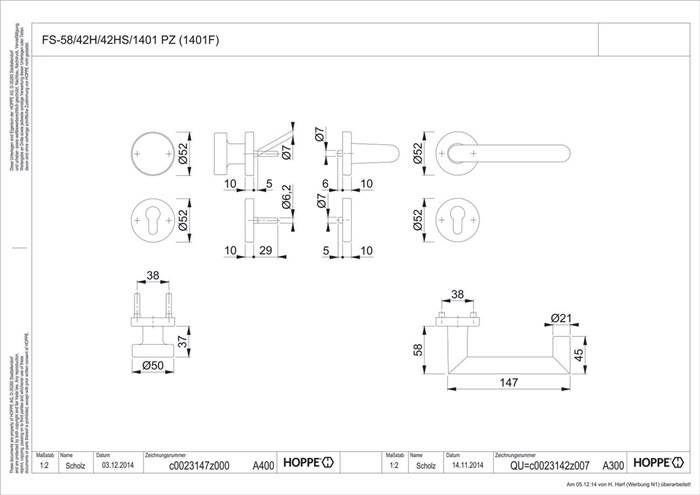 FS-Garnitur Rotterdam FS-E58/42H/42HS/1401 VA F69 K/D TS 40-65mm PZ DIN L/R HOPP