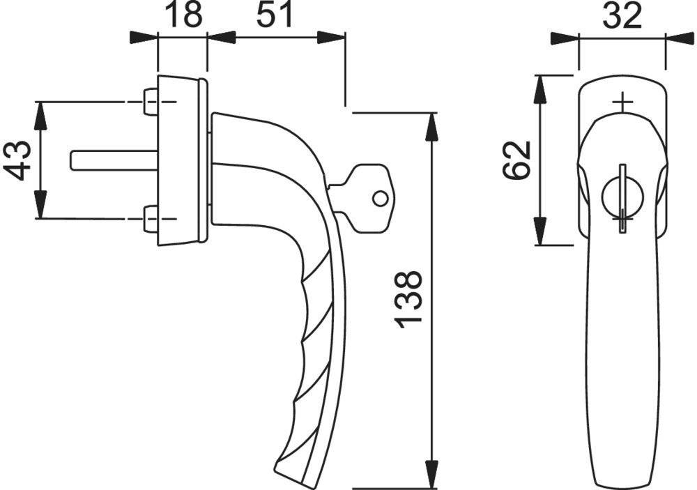 Hoppe DK-Fenstergriff, abschließbar, New York 0810S/US10 100NM, 7/32-42, F9