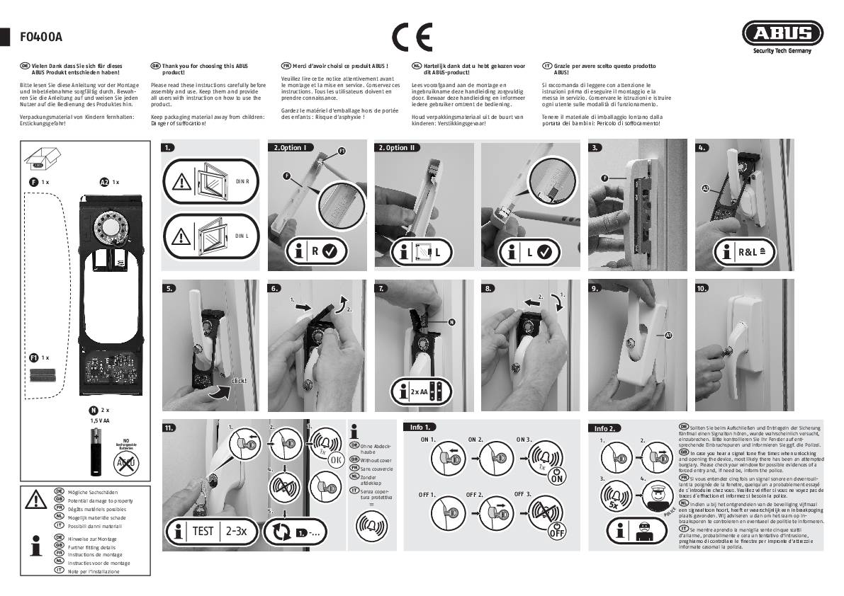 ABUS Fenstergriff-Zusatzsicherung Alarm FO400A W weiß gleichschl. AL0125