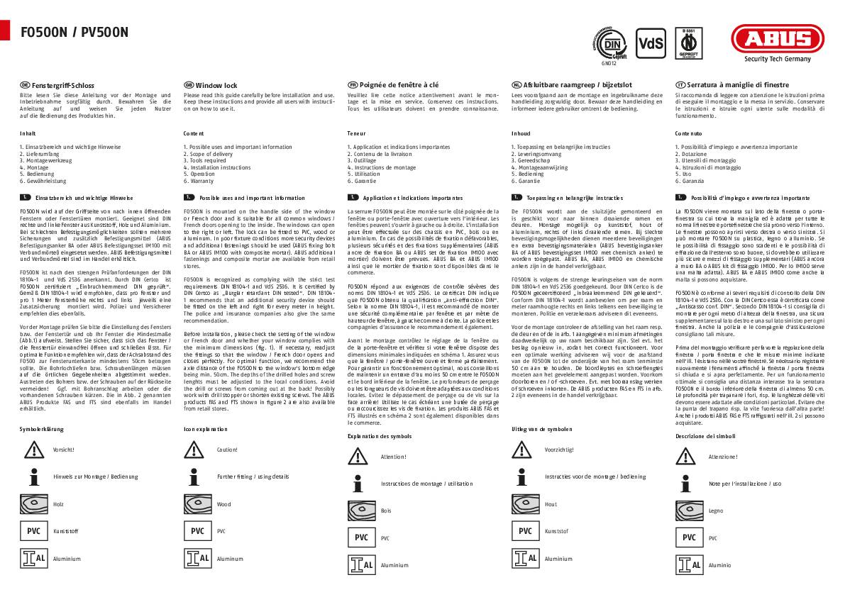 ABUS Fenstergriff-Zusatzsicherung FO500N W weiß gleichschl. AL0125