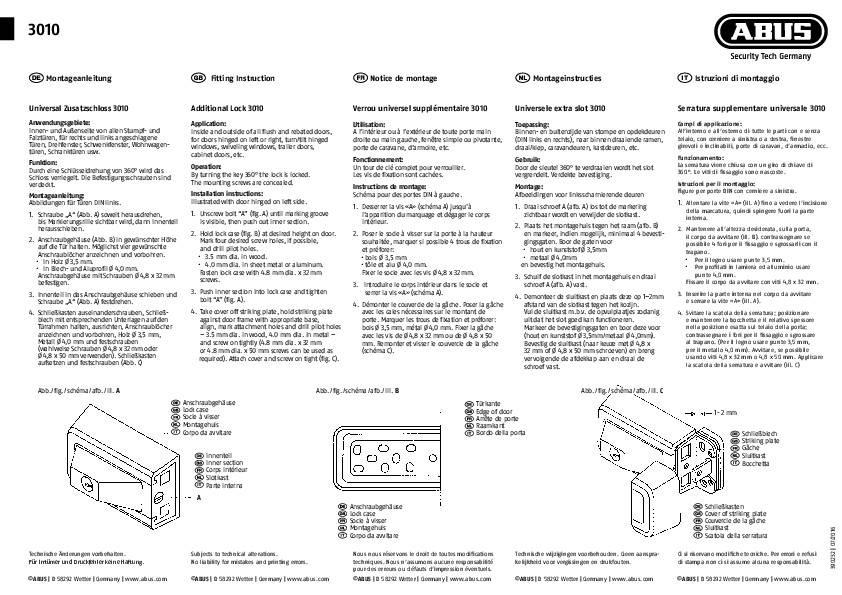 ABUS Universal-Zusatzschloss 3010W weiß, gleichschl. AL0125