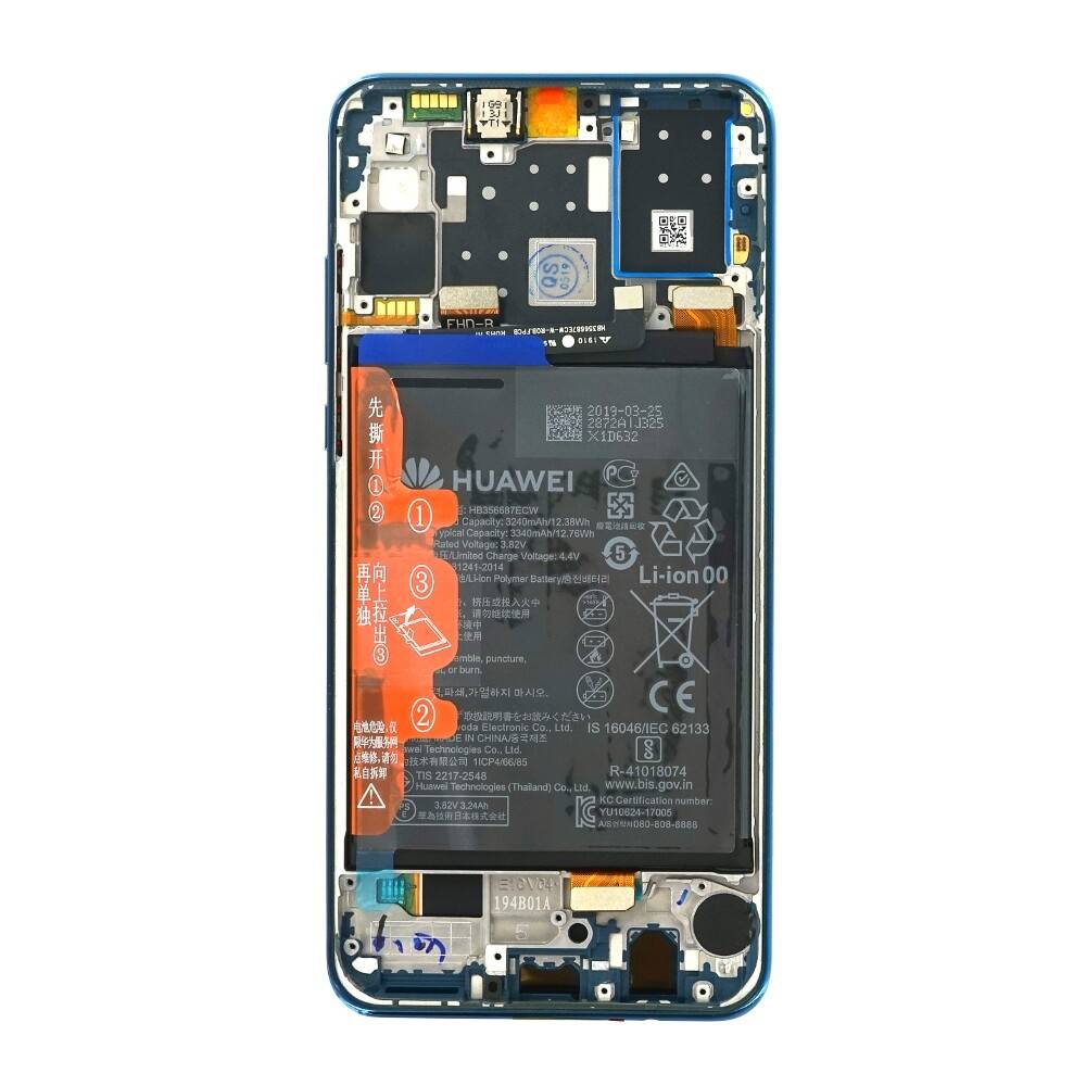 Original Display für Huawei P30 Lite LCD + Rahmen + Akku Blau 02352RQA