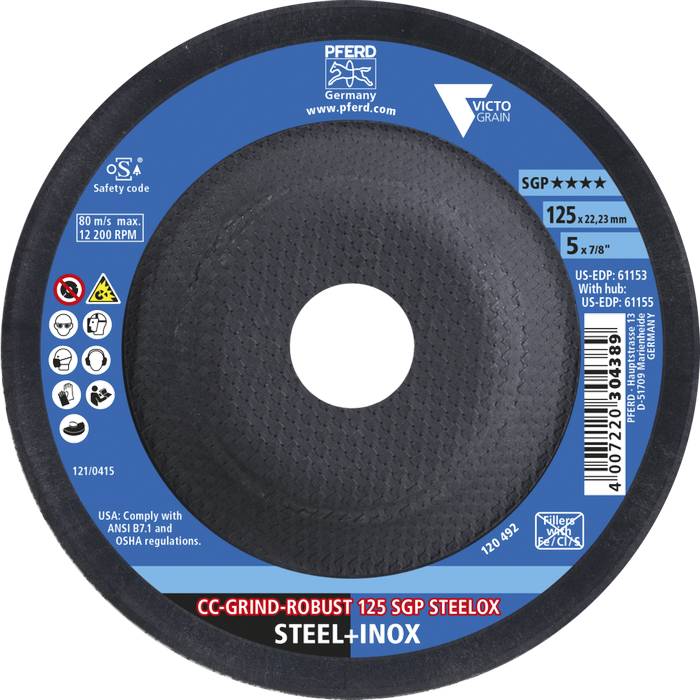 PFERD CC-GRIND ROBUST Schleifscheibe 125x22,23mm SGP STEELOX für Stahl/Edelstahl