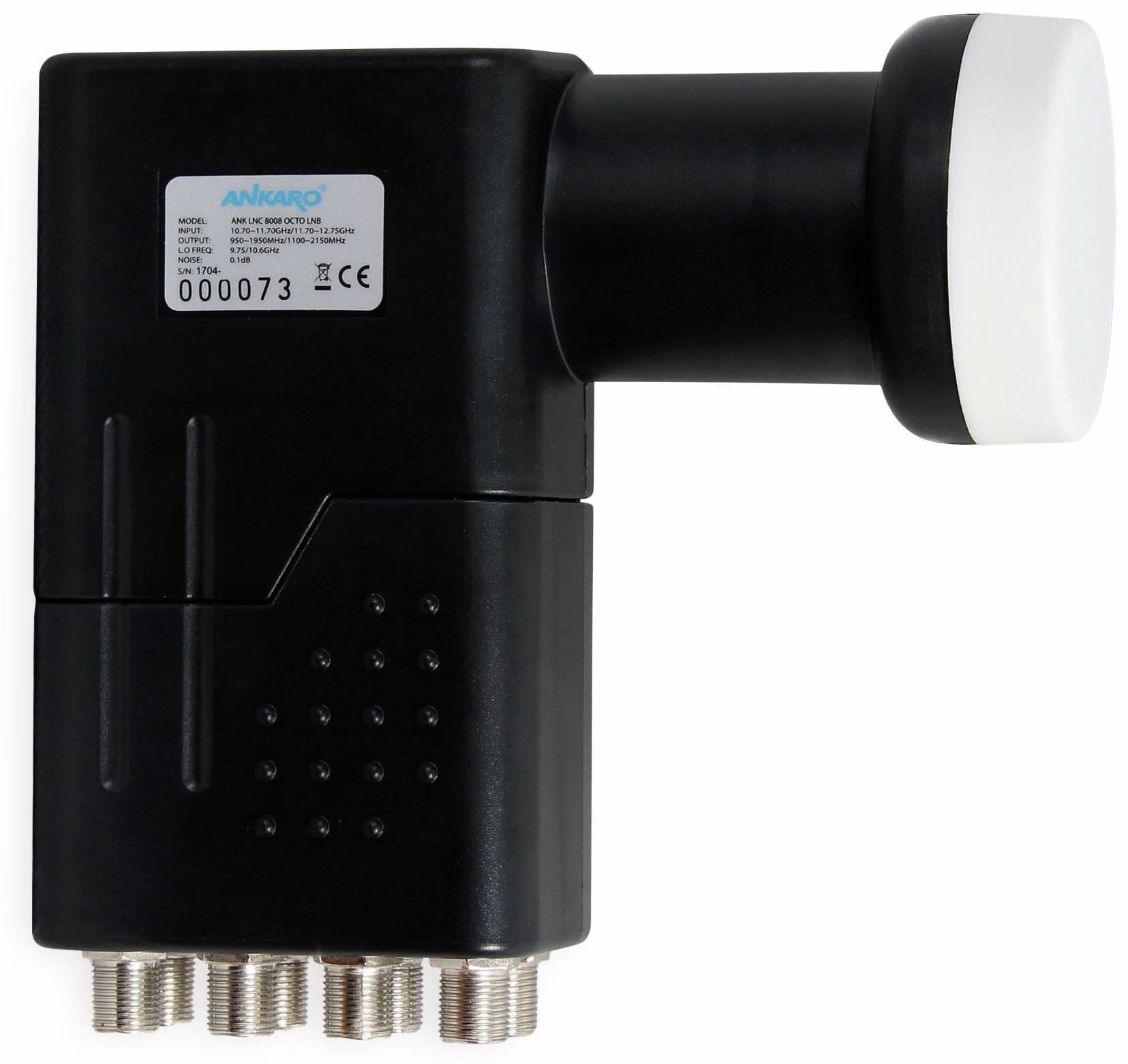 Schwarze Satellitenfernsehen-LNB mit Markenetikett 