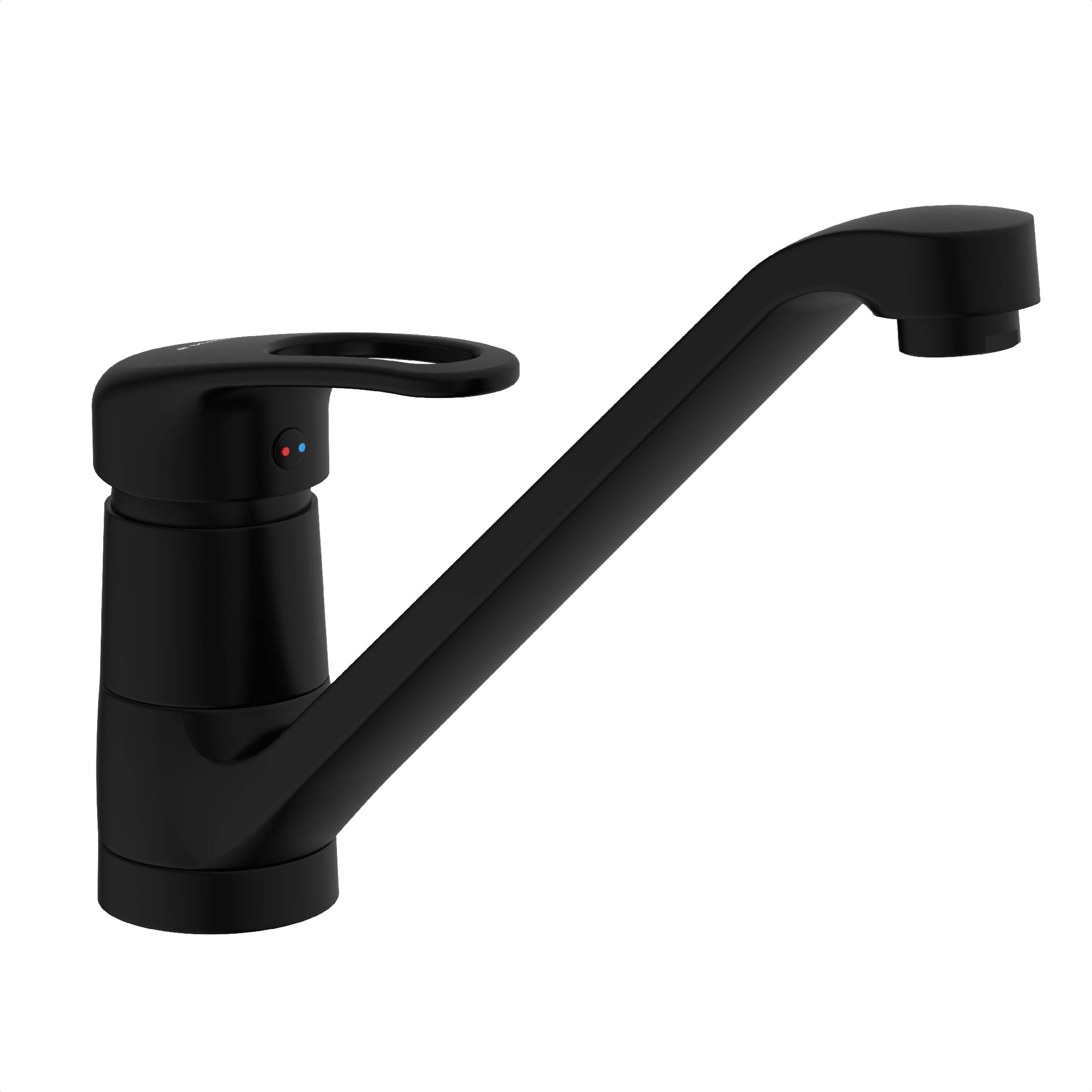 Ein eleganter schwarzer Küchenarmatur mit einzigem Hebel, entworfen für moderne Küchen.