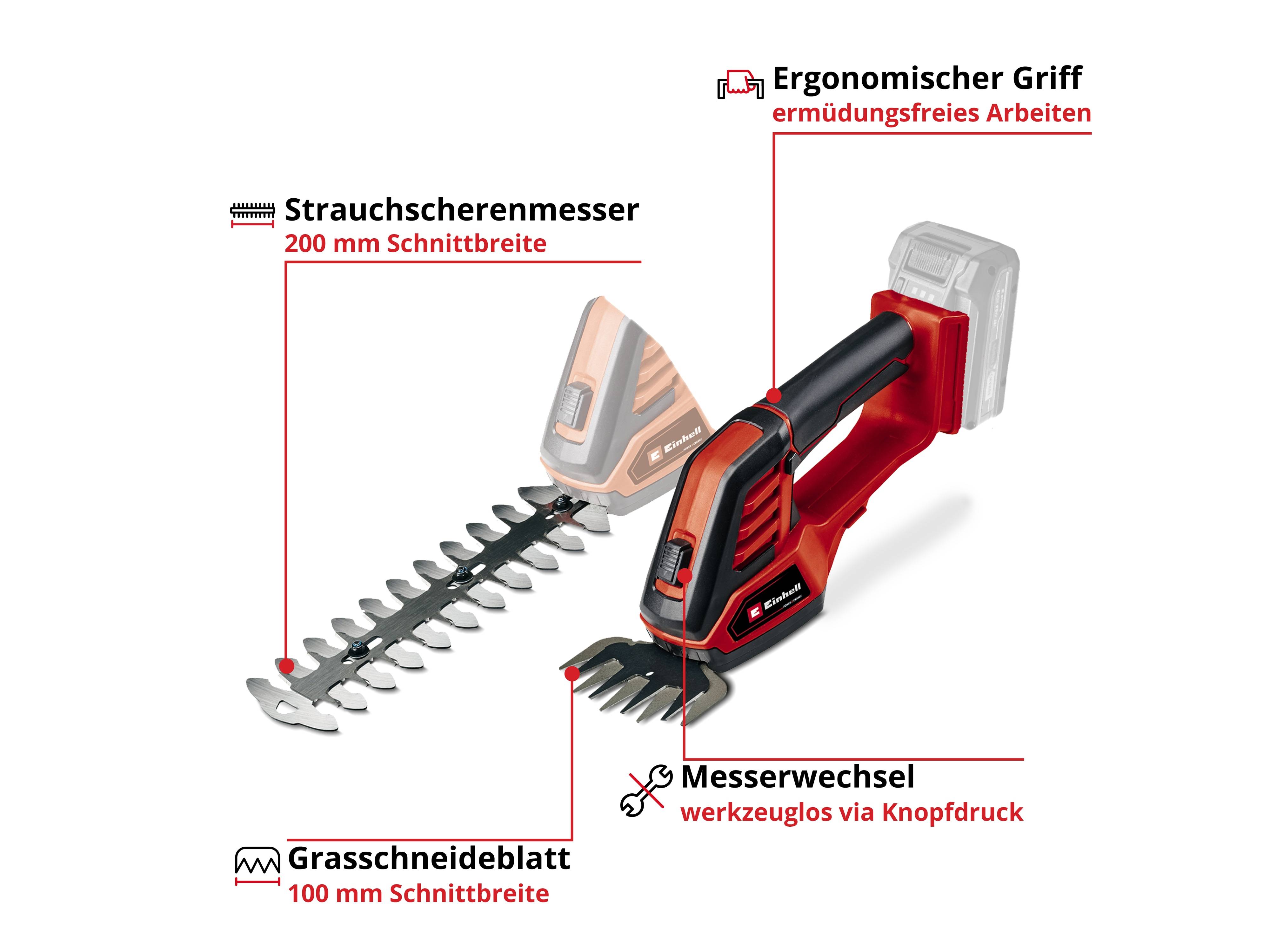 EINHELL Akku-Gras- und Strauchschere GE-CG 18/100 Li - Solo